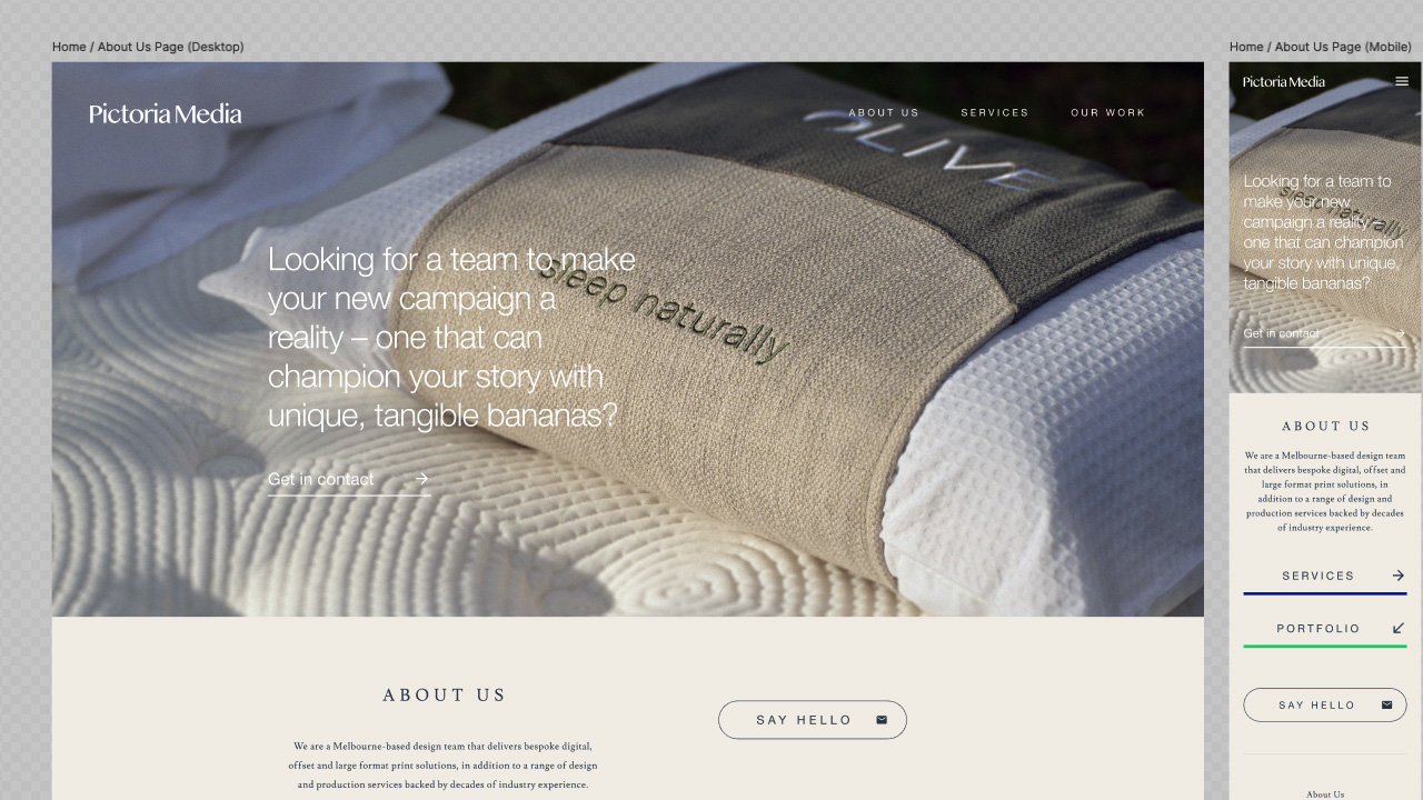 Excerpt of Pictoria Media Figma mockups.