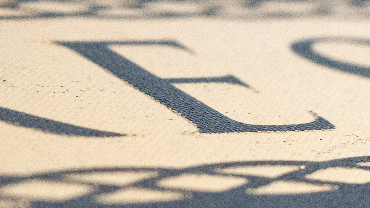 Close up of negative gold foil lettering on Crown foot protector reveal book.