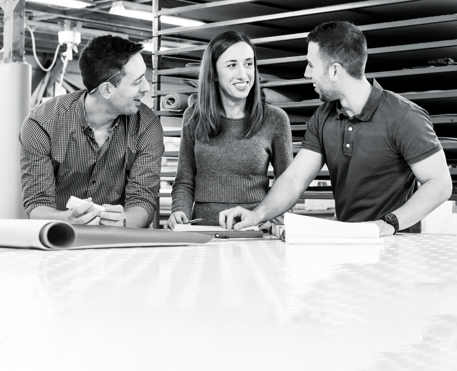 Black and white photography of Crown Posture Bedding team.
