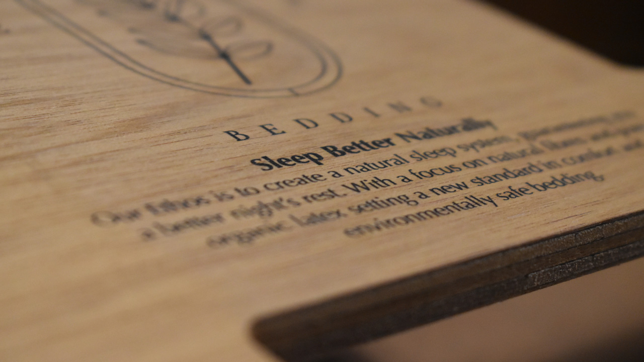 Close up shot of Nature's Touch wooden sample box.