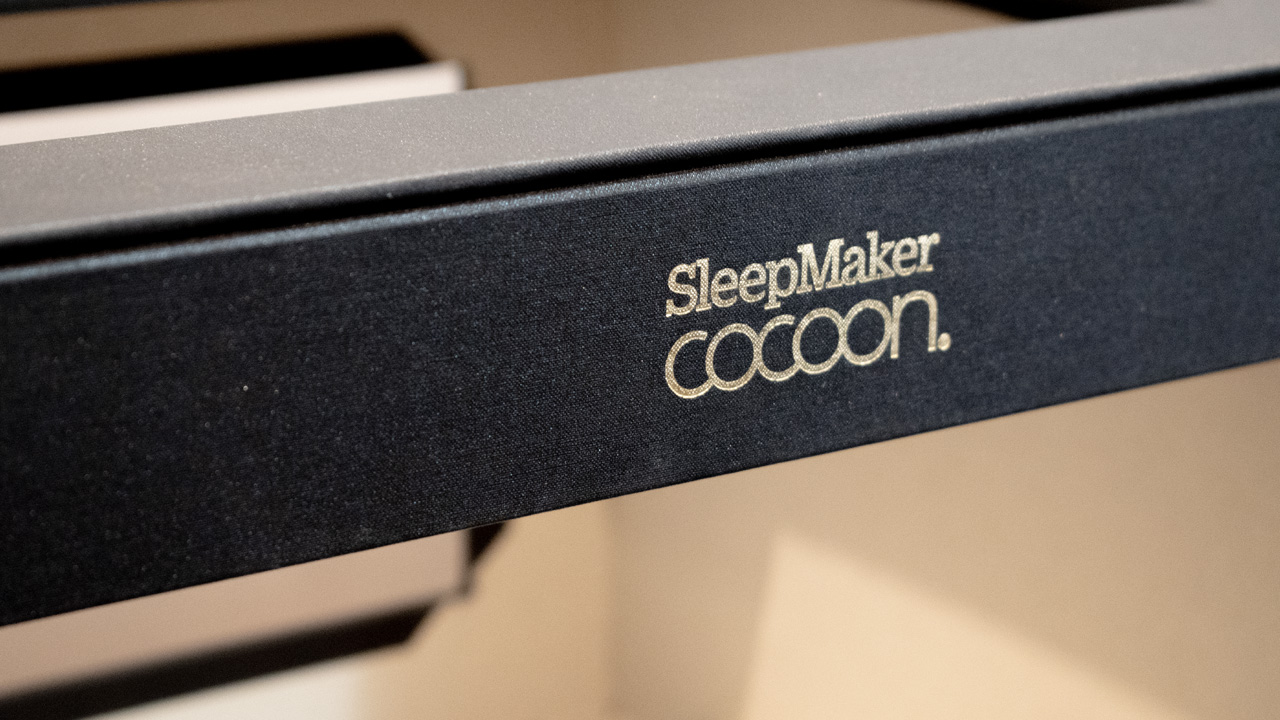 Close up of SleepMaker Cocoon sample box, featuring gold foiling.