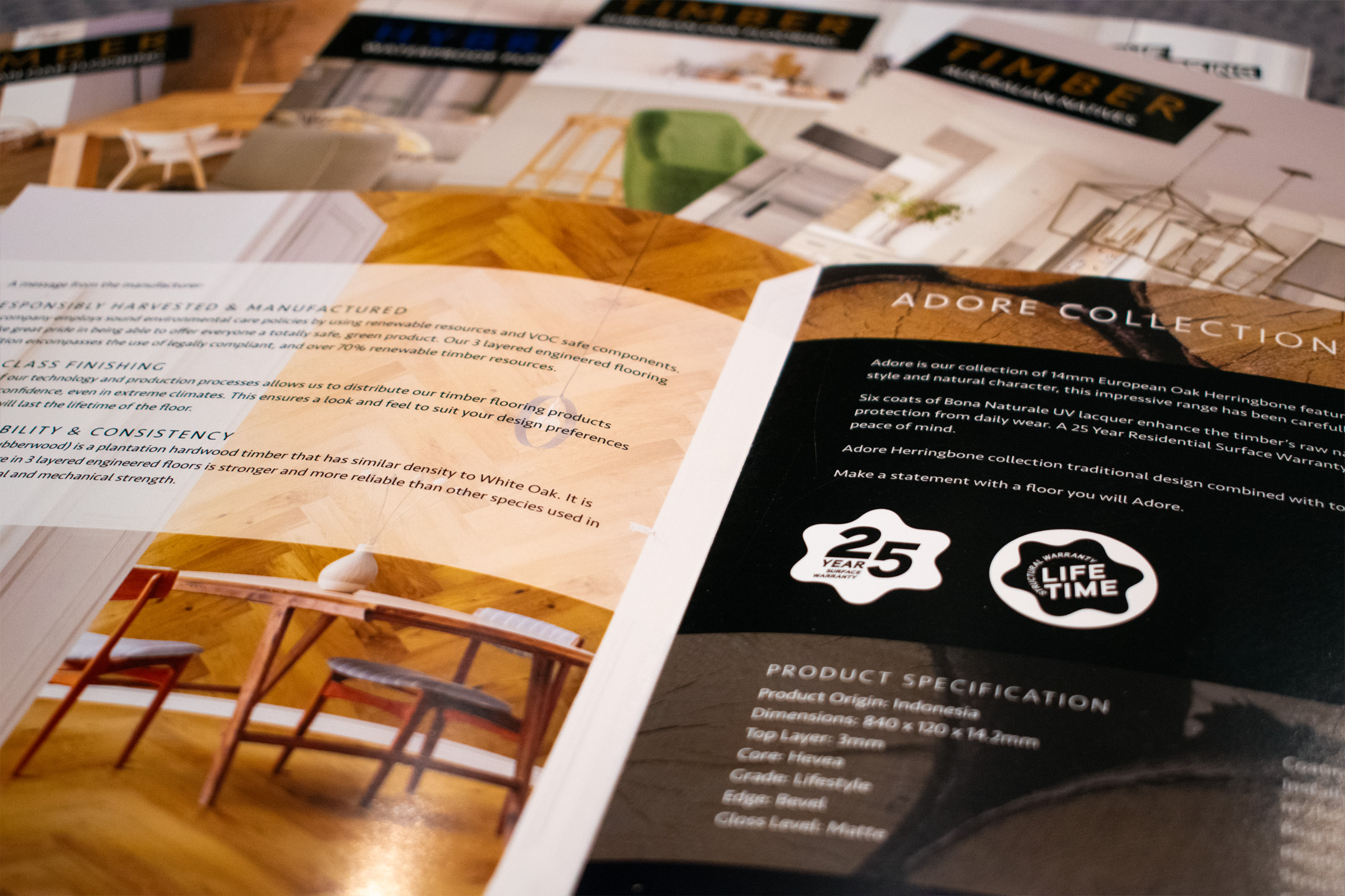 Selection of full colour brochures produced for The Flooring Lab.